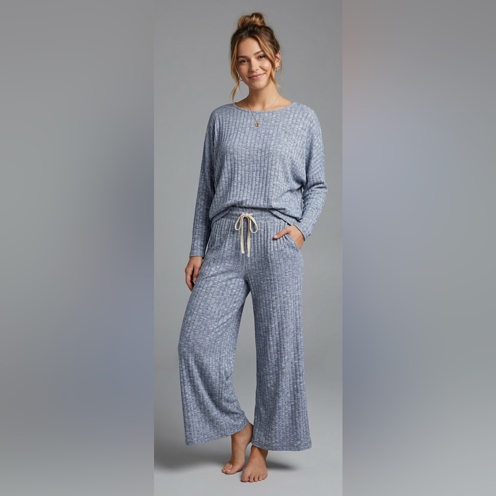 *Set* Calme By Johnny Was Heather Blue Ribbed Lounge Size Small - Picture 1 of 9